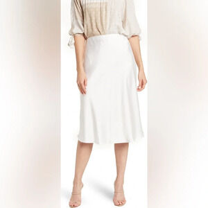 Renee C Women's Satin Midi Skirt Solid Ivory/White Slip On Size Large